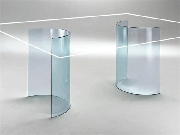 Bases in curved glass for crystal table Tao