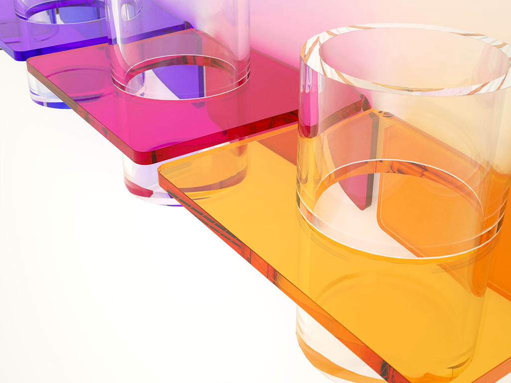 Bicchiere Quadro e Rettangolo, Plexiglass colorato, Petrozzi