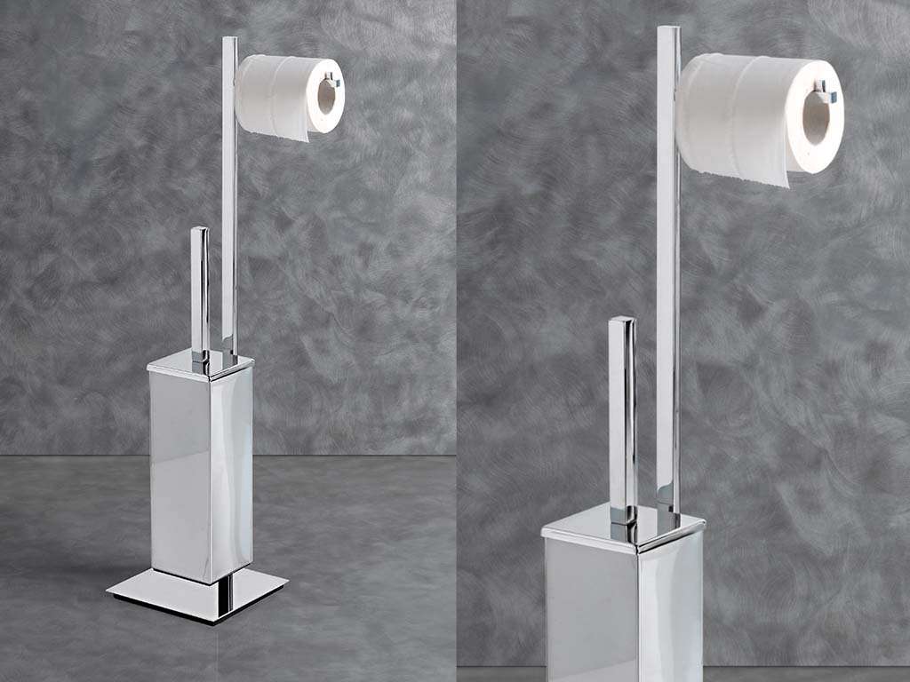 porte-papier toilette, sur pied avec brosse WC, porte-papier