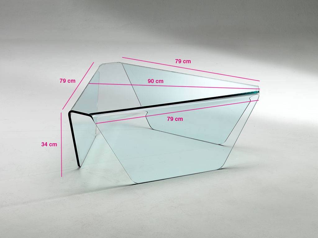 Tavolinetto da Salotto in Vetro curvato PONTE Small 110x60xh38 cm spessore  10 mm trasparente, Vetro Curvato