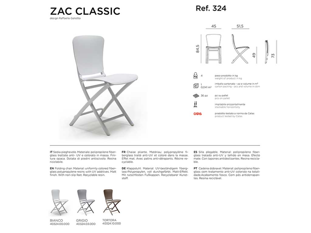 Zac Classic sedia pieghevole in polipropilene