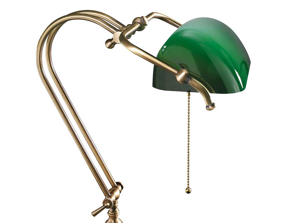 Classic vintage ministerial lamp in polished brass green glass