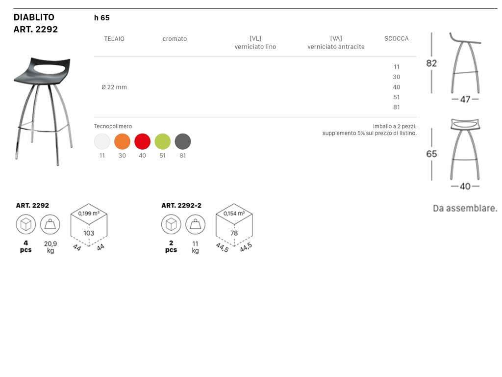 Sgabello 65 cm da Cucina - Diablito